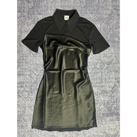 Nanushka Heceta Mesh Jersey & Slip Satin Fabric Blocked Mini Dress - Picture 1 of 12